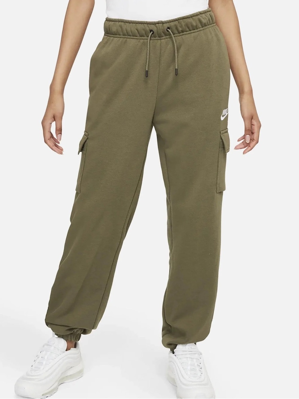 Nike Women’s Olive Green Cargo Joggers with Drawstring Waist Small